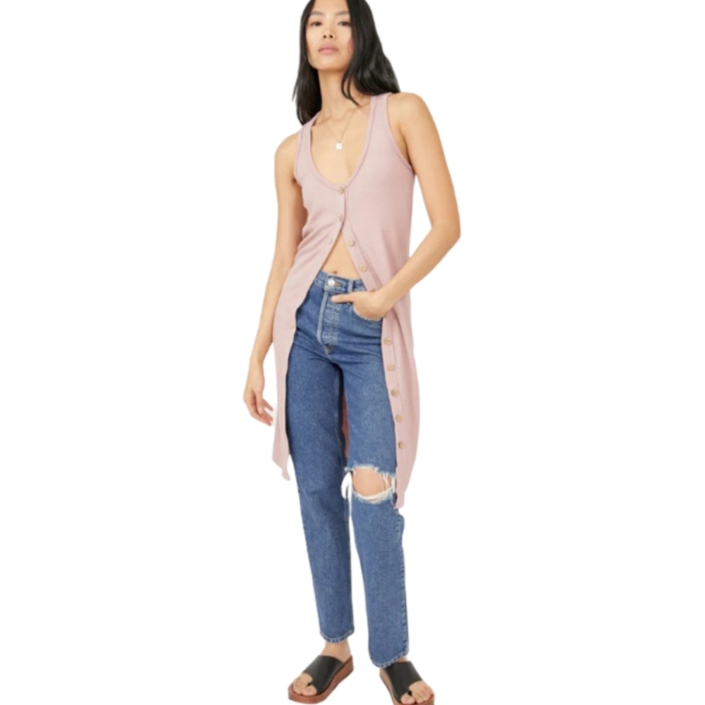 Free People We The Free Gia Longline Ribbed Button Up Vest Tank Top NWT XS